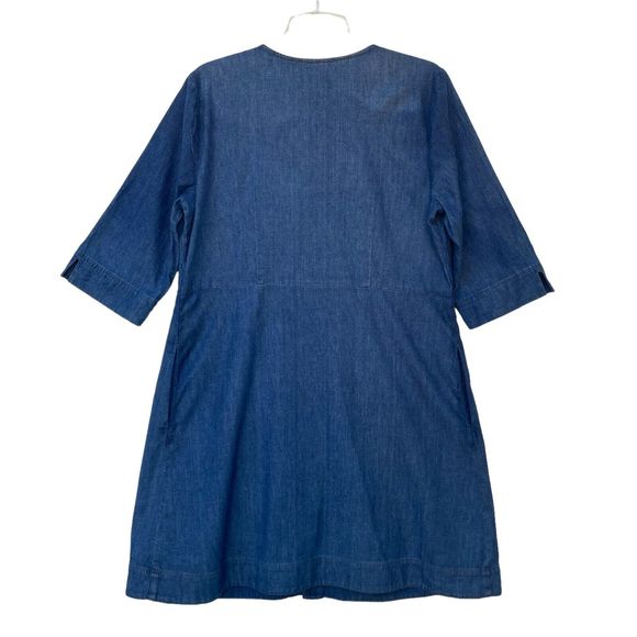 J Jill Denim Clearnight Dress PM Blue Button Round Neck 3/4 Sleeves Loose Fit - Picture 2 of 9